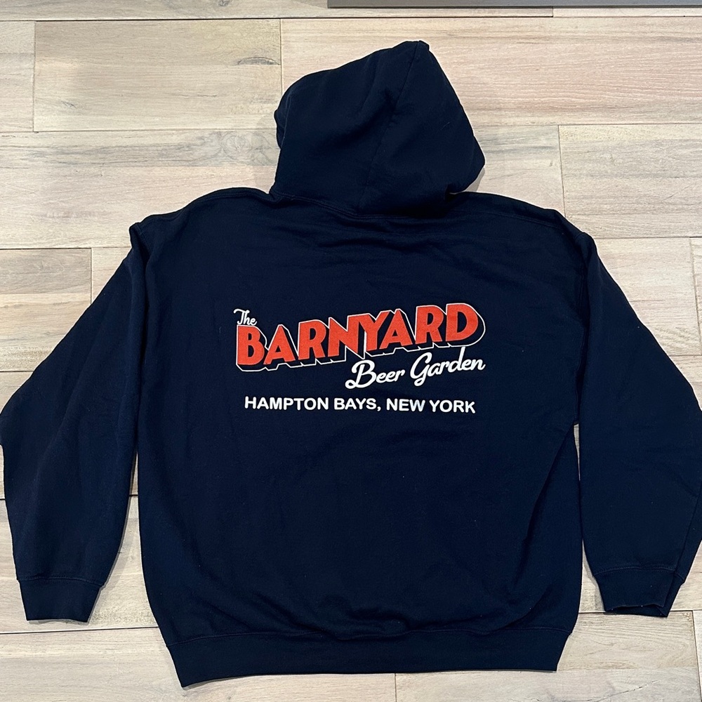 Barnyard Beer Garden Navy Hoodie - Boardy Barn NY